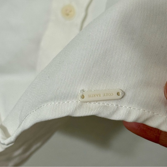 Cozy Earth Men's White Coastal Comfort Mock Neck Short Sleeve Button Down Sz L - Picture 9 of 10